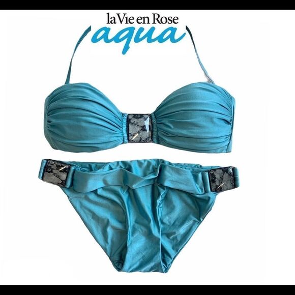 La Vie En Rose aqua teal blue bikini size small - Picture 1 of 7